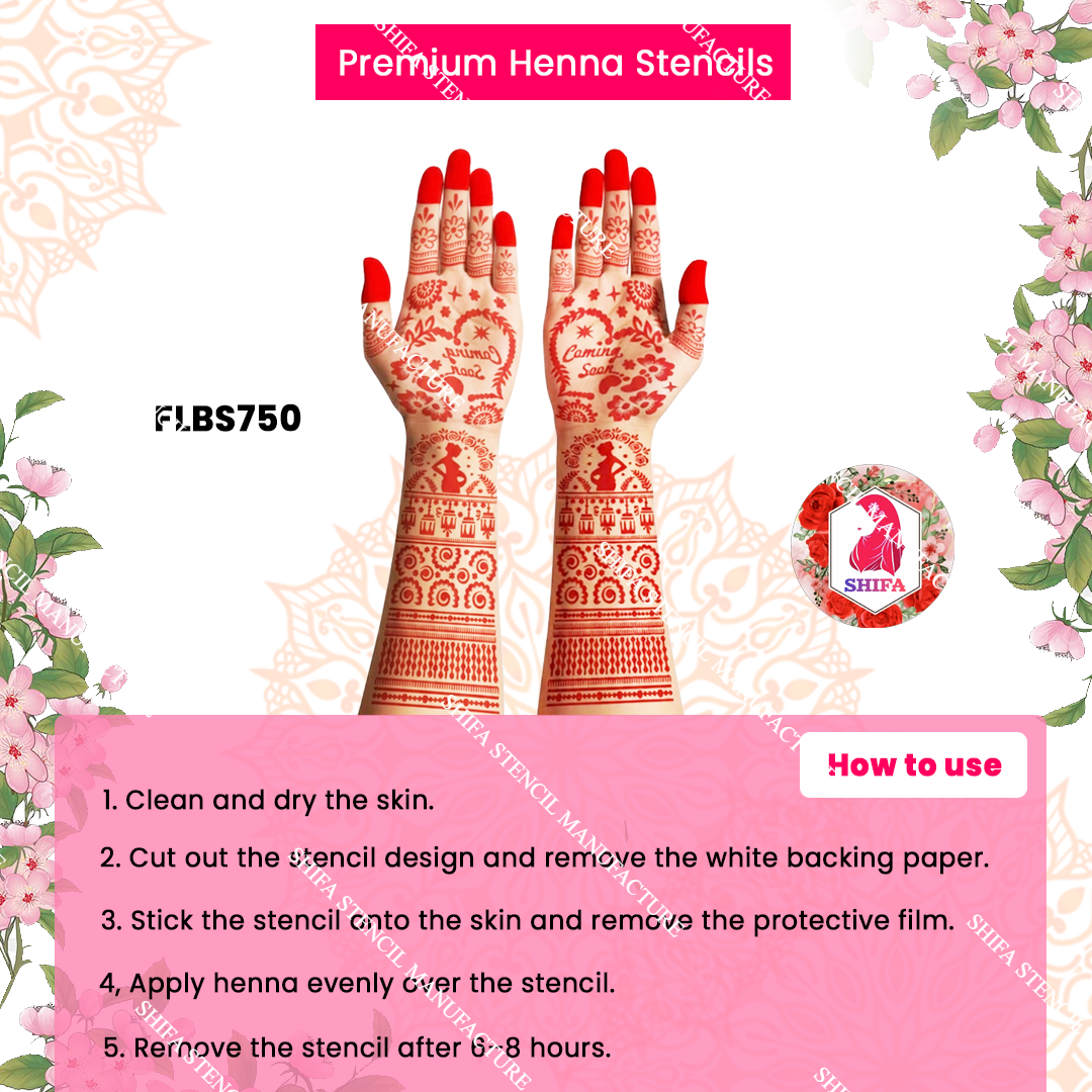 FLBS 750 Little One Blessing Design Double Hand Henna Stencil